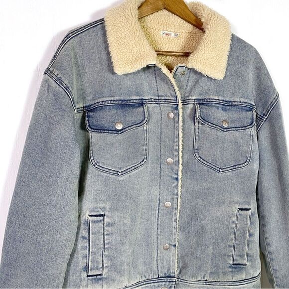 Faherty Riverlands Sherpa Denim Trucker Jacket Women's M - Picture 5 of 8